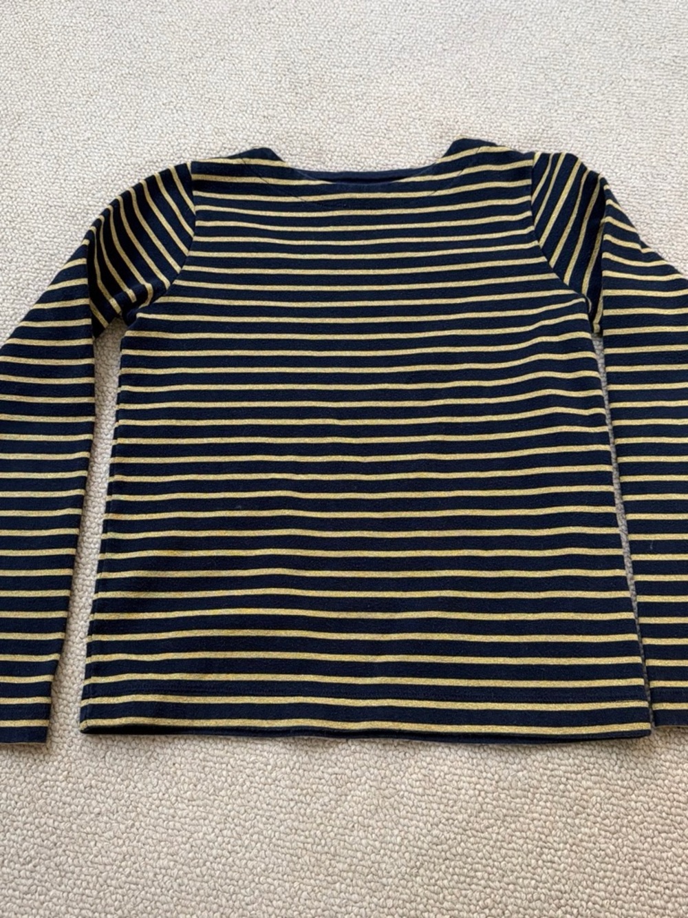 Petit Bateau Navy and Gold Striped Long Sleeve Top